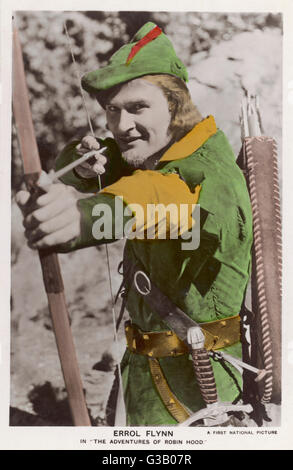 Erroll Flynn(1909-1959), acteur de cinéma australienne, représentées ici jouer le rôle de Robin dans 'Les aventures de Robin des Bois" en 1938. Banque D'Images