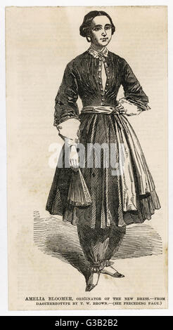 'Amelia Bloomer, concepteur de la nouvelle robe' - la première vue l'opinion publique britannique a reçu de la scandaleuse inédites pour les femmes Date : 1851 Banque D'Images