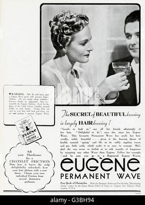 Publicité pour Eugene permanence cheveux 1938 Banque D'Images