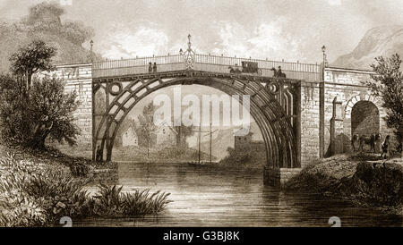 Le pont de fer, la rivière Severn, Coalbrookdale, Shropshire, Angleterre, 19e siècle Banque D'Images
