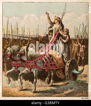 Boadicea, Reine de l'Iceni, encourage les Britanniques à défendre leur pays contre les envahisseurs Romains Date : 61 Banque D'Images