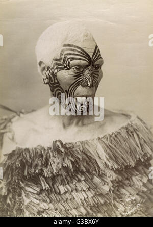 Chef maori au visage tatoué, Nouvelle-Zélande Banque D'Images