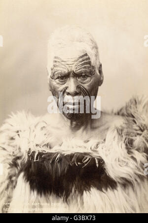 Chef maori au visage tatoué, Nouvelle-Zélande Banque D'Images