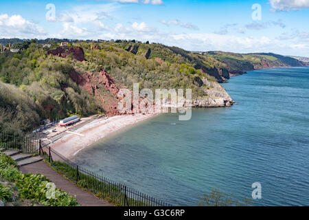 Plage de Babbacombe, dans le Devon, UK avec un récent falaise tombent sur la plage après l'érosion côtière. Banque D'Images