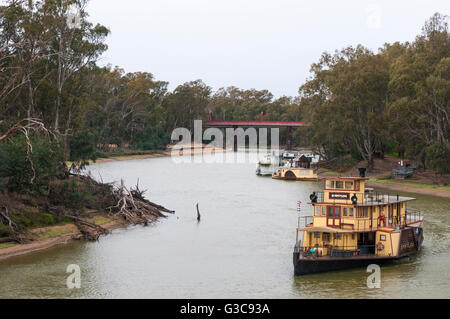 PS Emmylou et autres paddlesteamers sur la rivière Murray à la rivière historique port d'Echuca, Victoria, Australie Banque D'Images