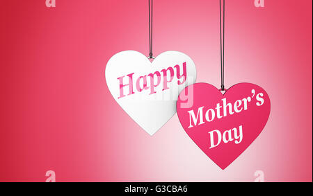 Happy Mother's Day sign et texte sur deux coeurs de décoration en forme de tags et carte avec copie espace concept 3D illustration. Banque D'Images