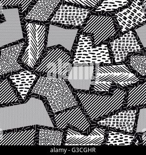 Motif transparent vintage en noir et blanc avec forme géométrique rétro collage, 80s memphis fashion style. Idéal pour site web Illustration de Vecteur