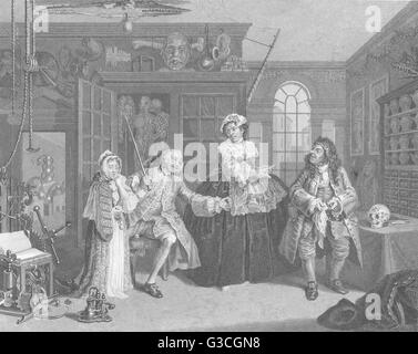 Un mariage-LA-MODE : SCÈNE AVEC LE CHARLATAN : Hogarth, antique print 1835 Banque D'Images