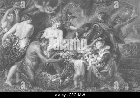 La PAIX ET LA GUERRE : Sir Peter Paul Rubens, antique print 1835 Banque D'Images
