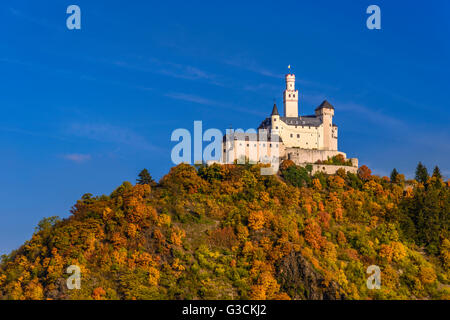 Allemagne, Rhénanie-Palatinat, Vallée du Haut-Rhin moyen, Lahnstein, Marksburg Banque D'Images