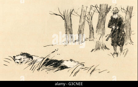 Illustration par Cecil Aldin, un chien qui chasse seul Banque D'Images