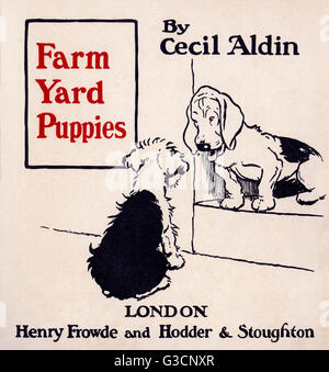 Conception de la page de titre par Cecil Aldin, The Farmyard Puppies Banque D'Images