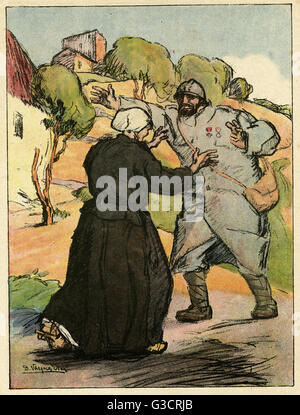 Caricature, soldat réuni avec mère, WW1 Banque D'Images