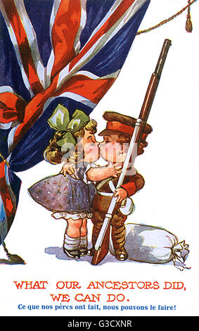 WW1 - carte postale britannique patriotique mignonne - Eimitant les ancêtres Banque D'Images