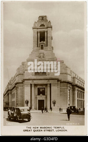 Le nouveau temple maçonnique, Great Queen Street, London - United Grand Lodge of England - Freemasons' Hall. Ce bâtiment, le troisième sur ce site, a été construit entre 1927 et 1933 dans le style art déco pour les dessins des architectes Victor Henry et Ashley F. Win Banque D'Images