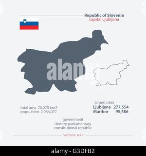 République de Slovénie cartes isolées et l'icône du drapeau officiel. vecteur carte politique slovène des icônes avec des informations générales. European Illustration de Vecteur