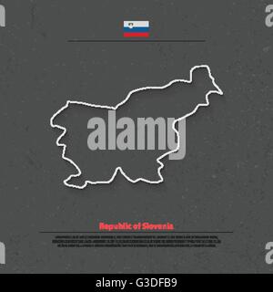 République de Slovénie site isolé et icônes de drapeau officiel. vecteur ligne fine politique slovène sur la carte grunge background. L'Europe Illustration de Vecteur