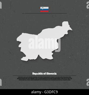 République de Slovénie site isolé et icônes de drapeau officiel slovène. vecteur politique plan 3d illustration sur papier gris. Europea Illustration de Vecteur