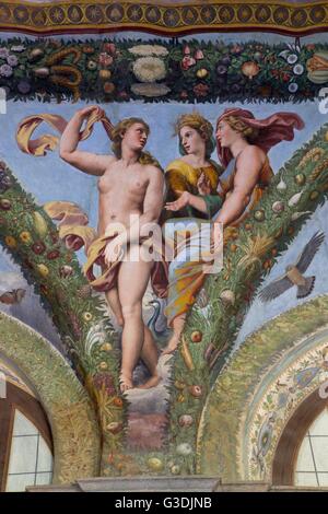 Vénus, Cérès et Junon, 1517-1518, loggia d'Amour et Psyché, la villa Farnesina, Rome, Italie, Europe Banque D'Images