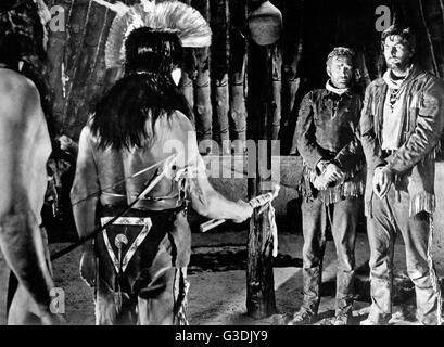 Davy Crockett et les Pirates de la rivière, alias : Davy Crockett und die Flußpiraten, USA 1956, Regie : Norman Foster, acteurs : Buddy Ebsen (Mitte), Fess Parker Banque D'Images