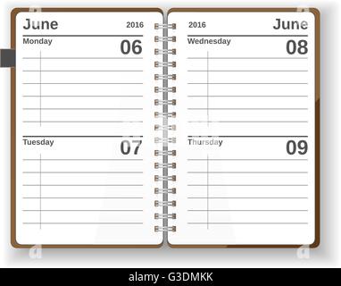 Vecteur. La papeterie. Une poche ouverte agenda, carnet, album, livre, bloc-notes, agenda, journal, calendrier. Isolé Illustration de Vecteur