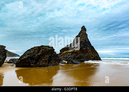 Rock Queen Bess à Bedruthan Steps, North Cornwall, UK. Banque D'Images