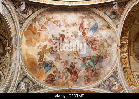 Peinture sur plafond de Chiesa Del Gesù Nuovo, Piazza del Gesù Nuovo, Naples, Campanie, Italie Banque D'Images