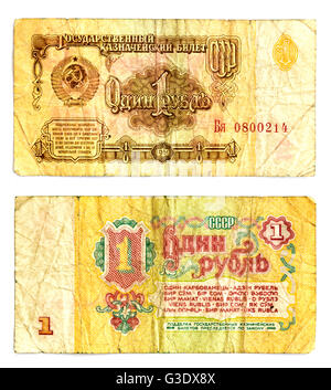 Rouble russe ancien argent isolé sur un fond blanc. Ancienne monnaie de l'Union soviétique (URSS). Un rouble. Banque D'Images