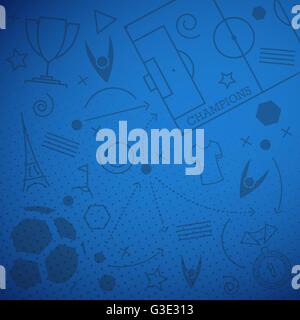 Championnat de football de l'arrière-plan. Vector illustration of abstract blue background soccer avec différentes icônes pour votre conception Illustration de Vecteur