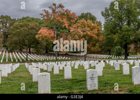 Pierres de tête au cimetière national d'Arlington, un cimetière militaire des États-Unis comté d'Arlington, Virginie, de l'autre côté de la rivière Potomac depuis Washington, DC Banque D'Images