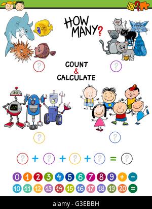 Cartoon Illustration de mathématiques de l'éducation et l'activité de comptage plus d'enfants d'âge préscolaire Illustration de Vecteur