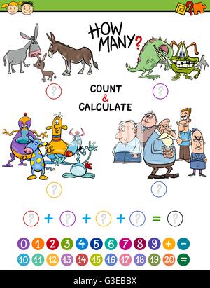 Cartoon Illustration de mathématiques de l'éducation et l'activité de comptage plus jeu d'enfants d'âge préscolaire Illustration de Vecteur