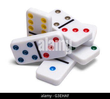 Pile de pièces Domino isolé sur fond blanc. Banque D'Images
