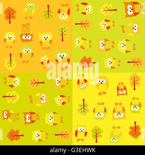 Modèle transparent avec les hiboux et les arbres dans les carrés Illustration de Vecteur