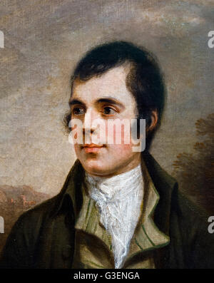 Le Xviiième Siècle, poète écossais Robert Burns (1759-1796), également connu sous le nom de Rabbie Burns, était un poète écossais et parolier, largement considéré comme le poète national de l'Ecosse. Portrait par Robert Dodd, huile sur toile, 1787. Cette image est un détail d'une plus grande peinture, G3ENGY. Banque D'Images