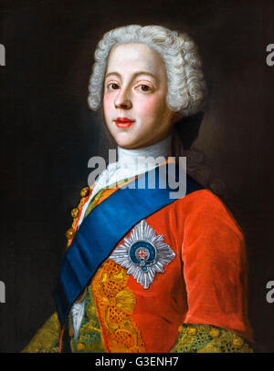 Bonnie Prince Charlie portrait. Le prince Charles Édouard Stuart (1720- 1788), communément appelé le Jeune Prétendant et ensuite comme Bonnie Prince Charlie, était le deuxième prétendant Jacobite aux trônes d'Angleterre, d'Écosse et l'Irlande. Après Jean-étienne Liotard Portrait, huile sur toile, c.1737. Banque D'Images