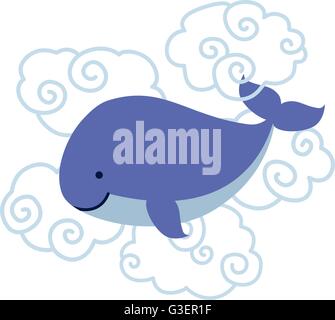 Cute cartoon commun dans les nuages isolé sur fond blanc. Illustration de Vecteur