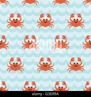 Modèle transparent avec les crabes cute cartoon Illustration de Vecteur