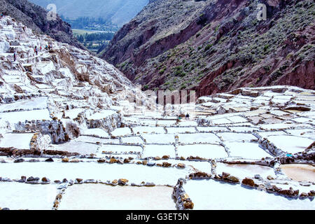 Photo prise dans les mines de sel de Maras Moroy au Pérou Banque D'Images