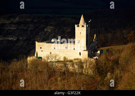 L'Allemagne, la Saxe-Anhalt, Naumburg, Bad Kösen, ruine Rudelsburg dans la lumière du soir Banque D'Images