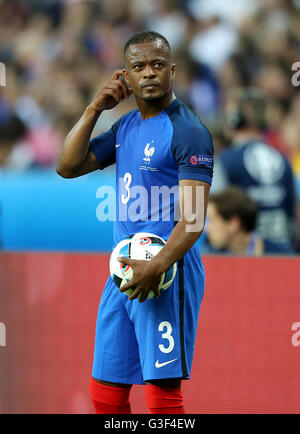 France's Patrice Evra pendant l'UEFA Euro 2016, Groupe d'un match au Stade de France, Paris. Banque D'Images