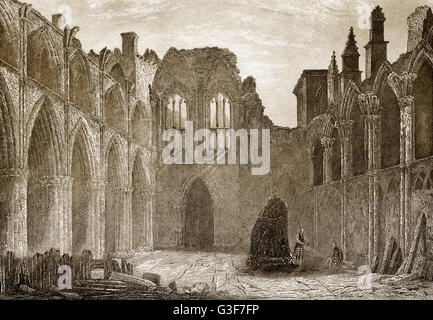 L'Abbaye de Holyrood, les ruines d'abbaye des chanoines réguliers à Edimbourg, Ecosse, 19e siècle Banque D'Images