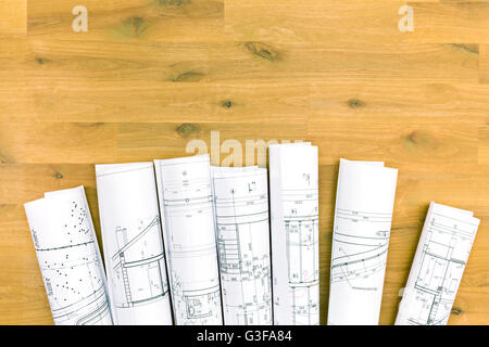 Groupe de la construction roulée les plans et dessins techniques Banque D'Images