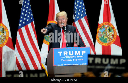 Tampa, Floride, USA. 11 Juin, 2016. Candidat présidentiel républicain présomptif Donald Trump prend la parole à un rassemblement électoral à l'Tampa Convention Center le 11 juin 2016, à Tampa, en Floride. Crédit : Paul Hennessy/Alamy Live News Banque D'Images