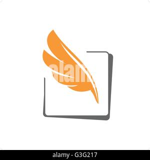 Papier et plumes stylisées orange icône vector illustration isolé sur blanc backgorund. Illustration de Vecteur