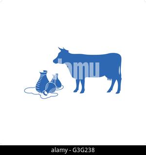 Lait de vache alpine avec silhouette vector illustration isolé sur fond blanc. Illustration de Vecteur