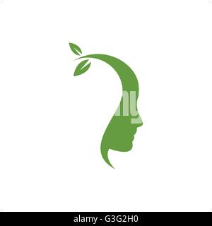 Pensez vert avec tête écologique de plus en plus fa head silhouette vector illustration isolé sur fond blanc. Illustration de Vecteur