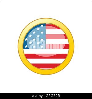 Bouton avec drapeau américain à l'intérieur de cercle d'or vector illustration isolé sur fond blanc. Illustration de Vecteur