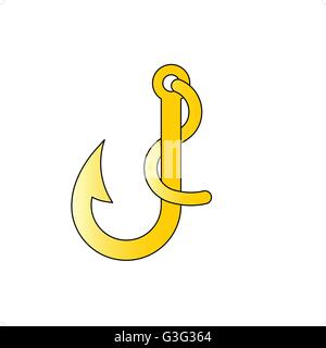Crochet de pêche d'or des lignes de pêche vector illustration isolé sur fond blanc. Illustration de Vecteur