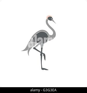 Belle silhouette oiseau grue stylisée vector illustration isolé sur fond blanc. Illustration de Vecteur